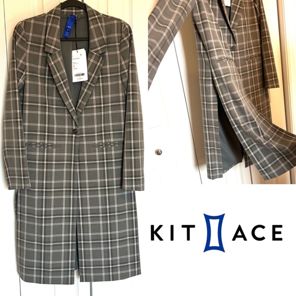 NWT Kit&Ace Go To Stretch Suiting Long Plaid Jacket with Side Vents Size Small - Picture 1 of 16